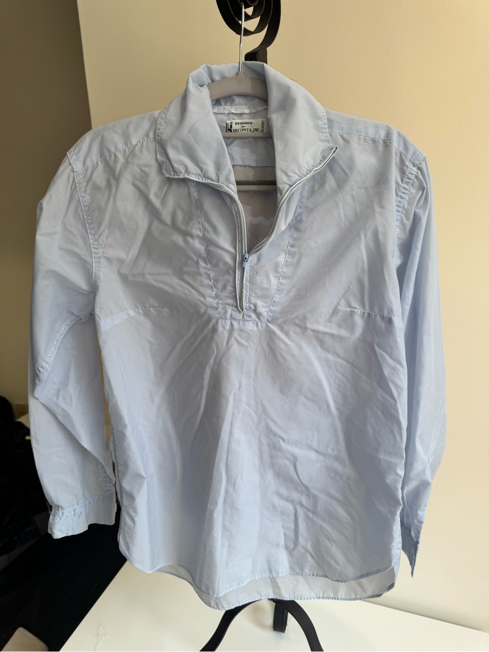 Vintage Beconta Inc. Light Blue Nylon 1/4 Zip Pullover Jacket